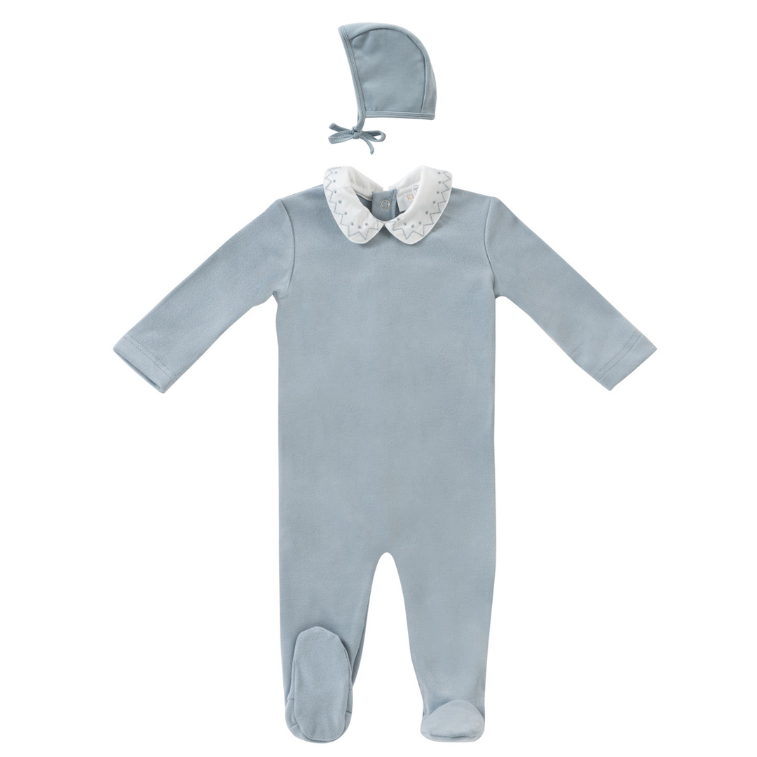 Kipp Baby Blue Embroidered Footie + Bonnet