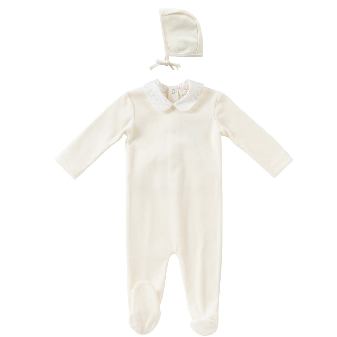 Kipp Baby White Embroidered Footie + Bonnet