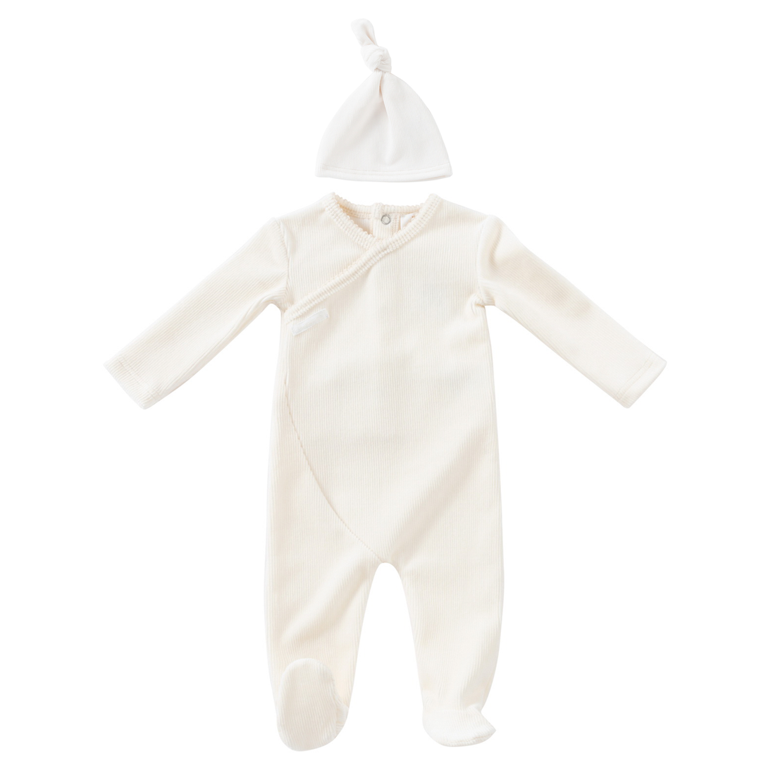 Kipp Baby White Rib Wrap Footie + Hat