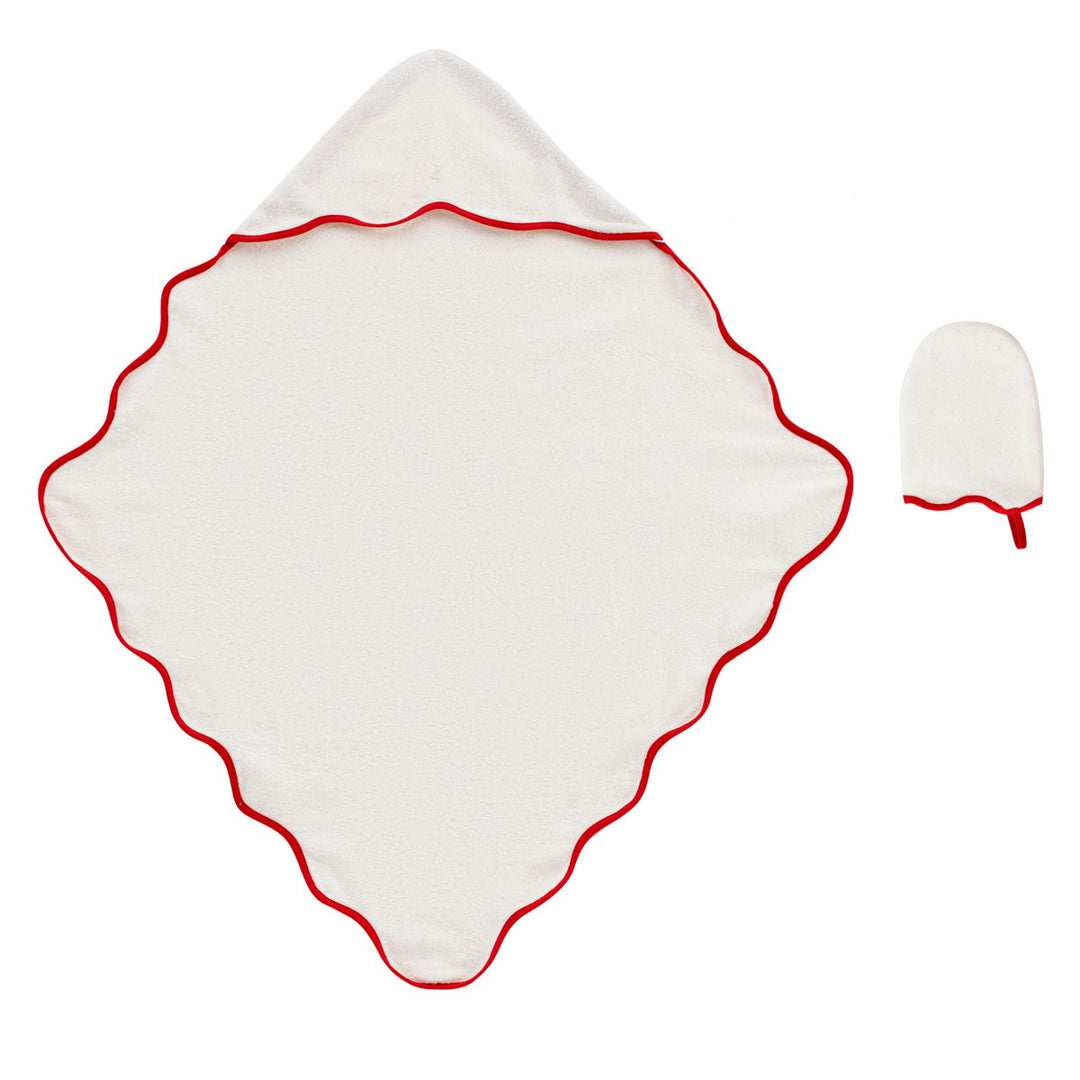 Kipp Baby Red Scallop Towel & Mitt Set