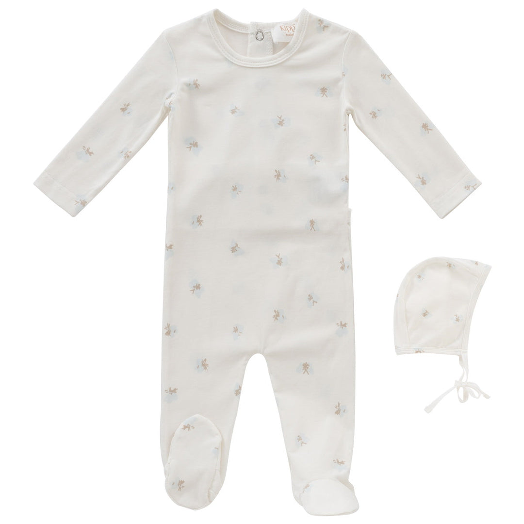 Kipp Baby Blue Butterfly Footie + Bonnet