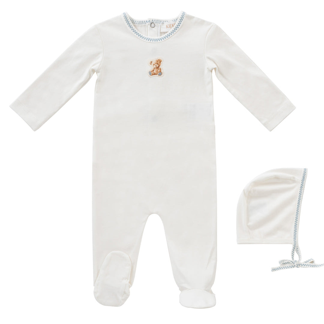 Kipp Baby Blue Teddy Footie + Bonnet