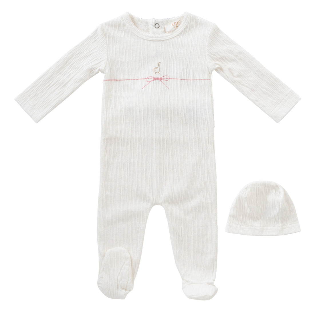 Kipp Baby Pink String Bow Footie + Hat