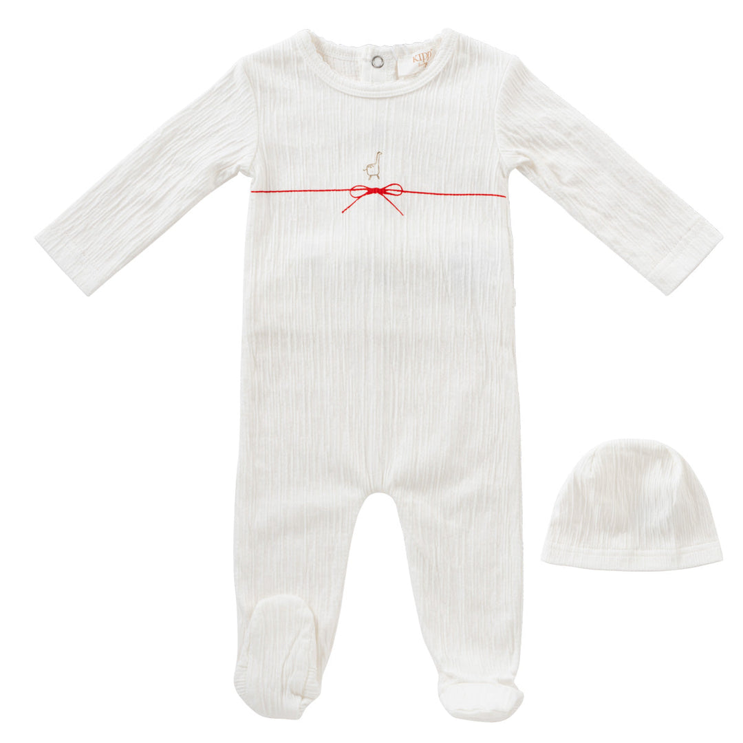 Kipp Baby Red String Bow Footie + Hat