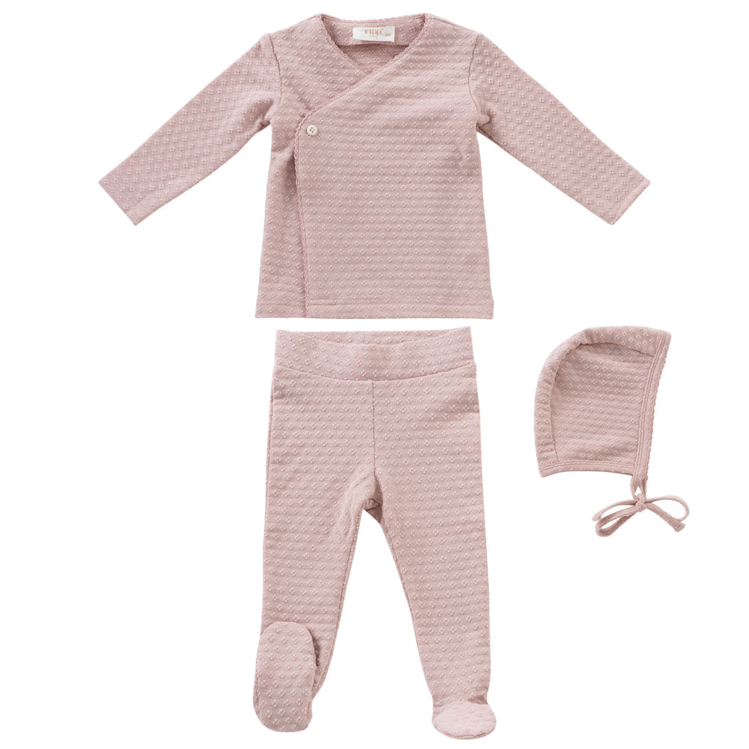 Kipp Baby Pink Textured Cotton 2 Pc Set + Bonnet