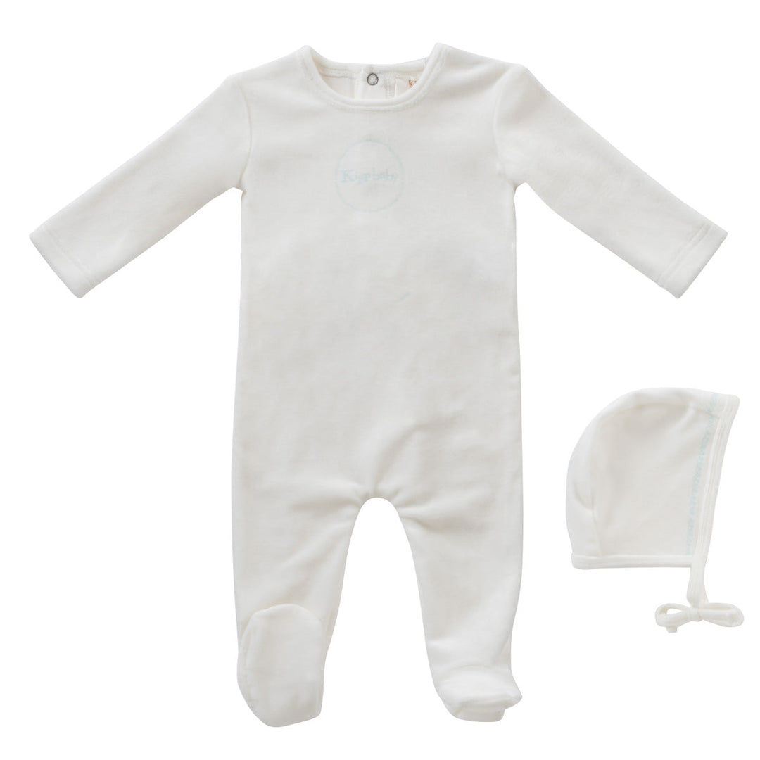 Kipp Baby Blue Spring Velour Footie + Bonnet