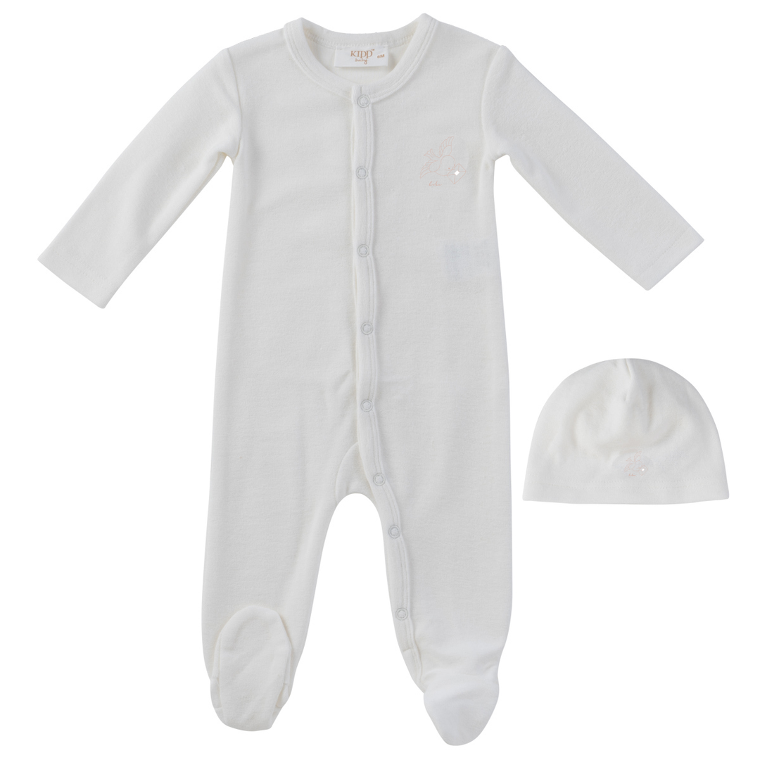 Kipp Baby Pink Flying Feathers Terry Footie + Hat