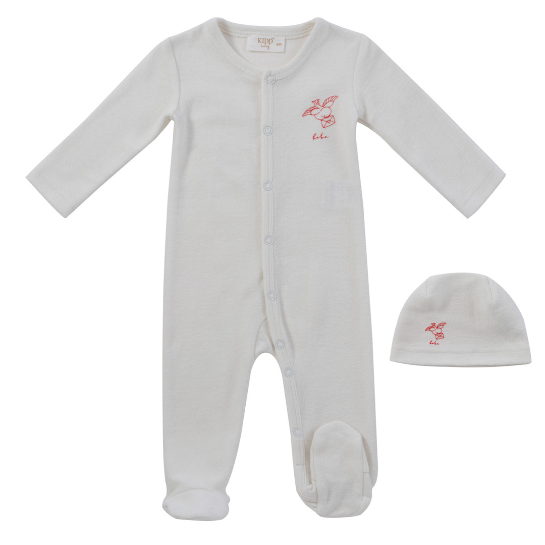 Kipp Baby Red Flying Feathers Terry Footie + Hat