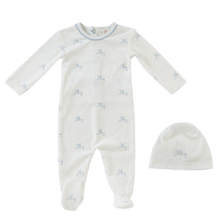 Kipp Baby Blue Flying Feathers Pattern Footie & Hat Set | Soft Cotton Newborn Baby Boy Sleeper Outfit