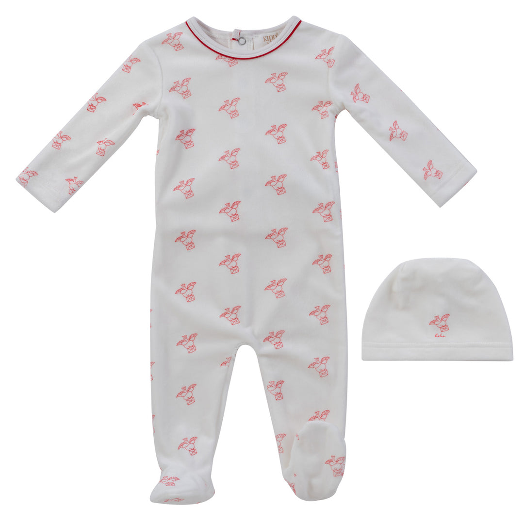 Kipp Baby Red Flying Feathers Pattern Footie + Hat