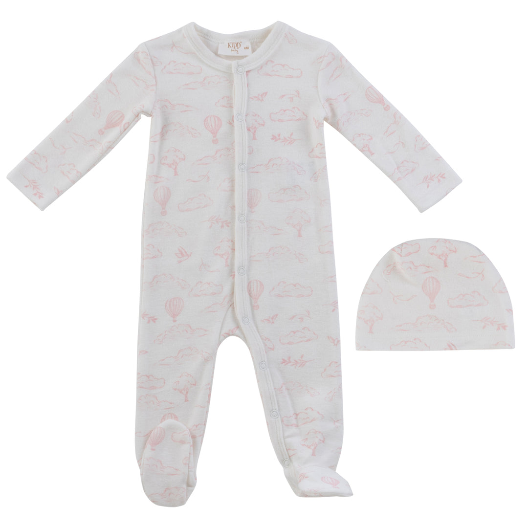 Kipp Baby Pink Cloud Nine Terry Footie + Hat