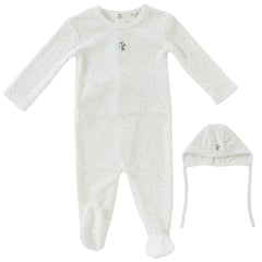 Kipp Baby Blue Garden Party Footie + Bonnet