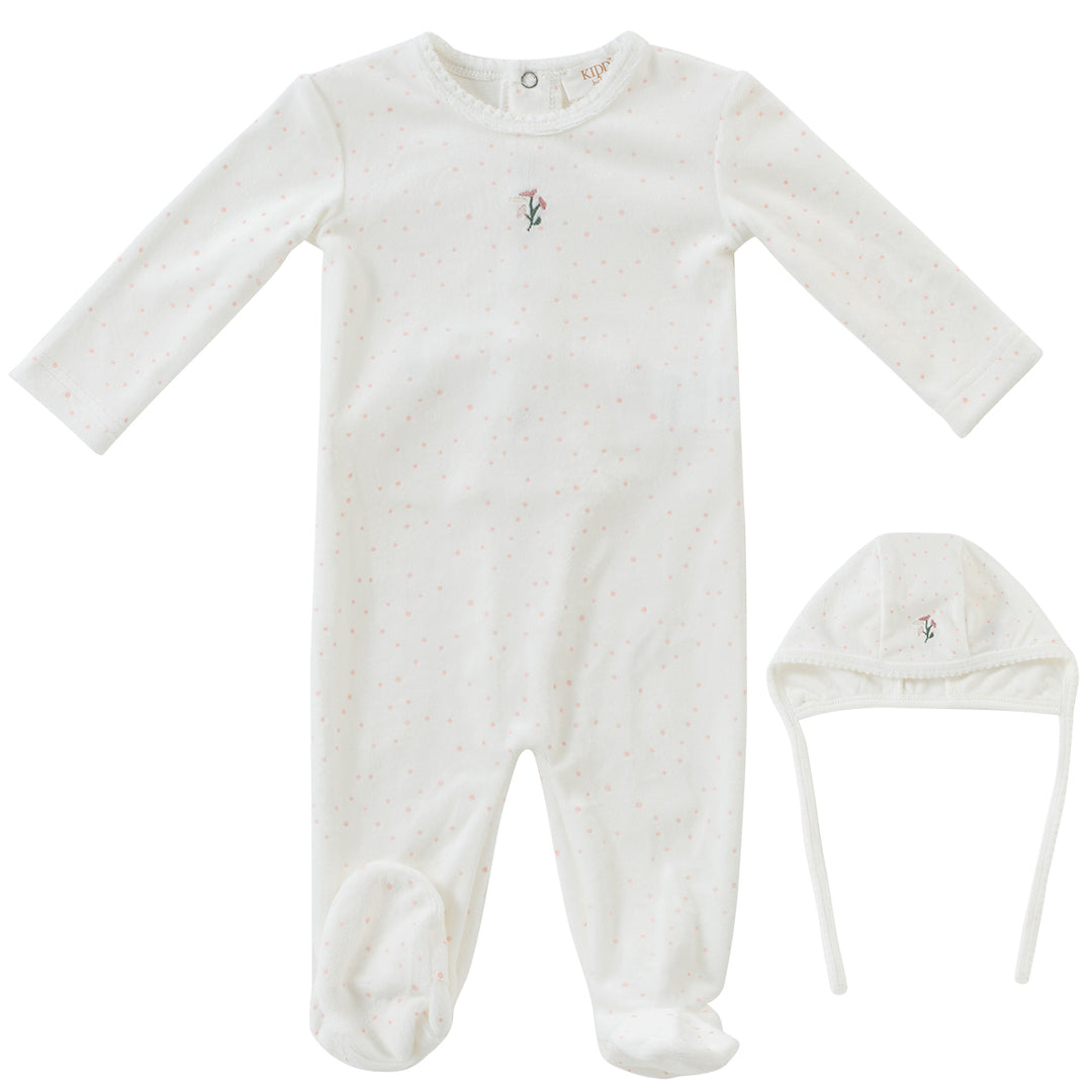 Kipp Baby Pink Garden Party Footie + Bonnet