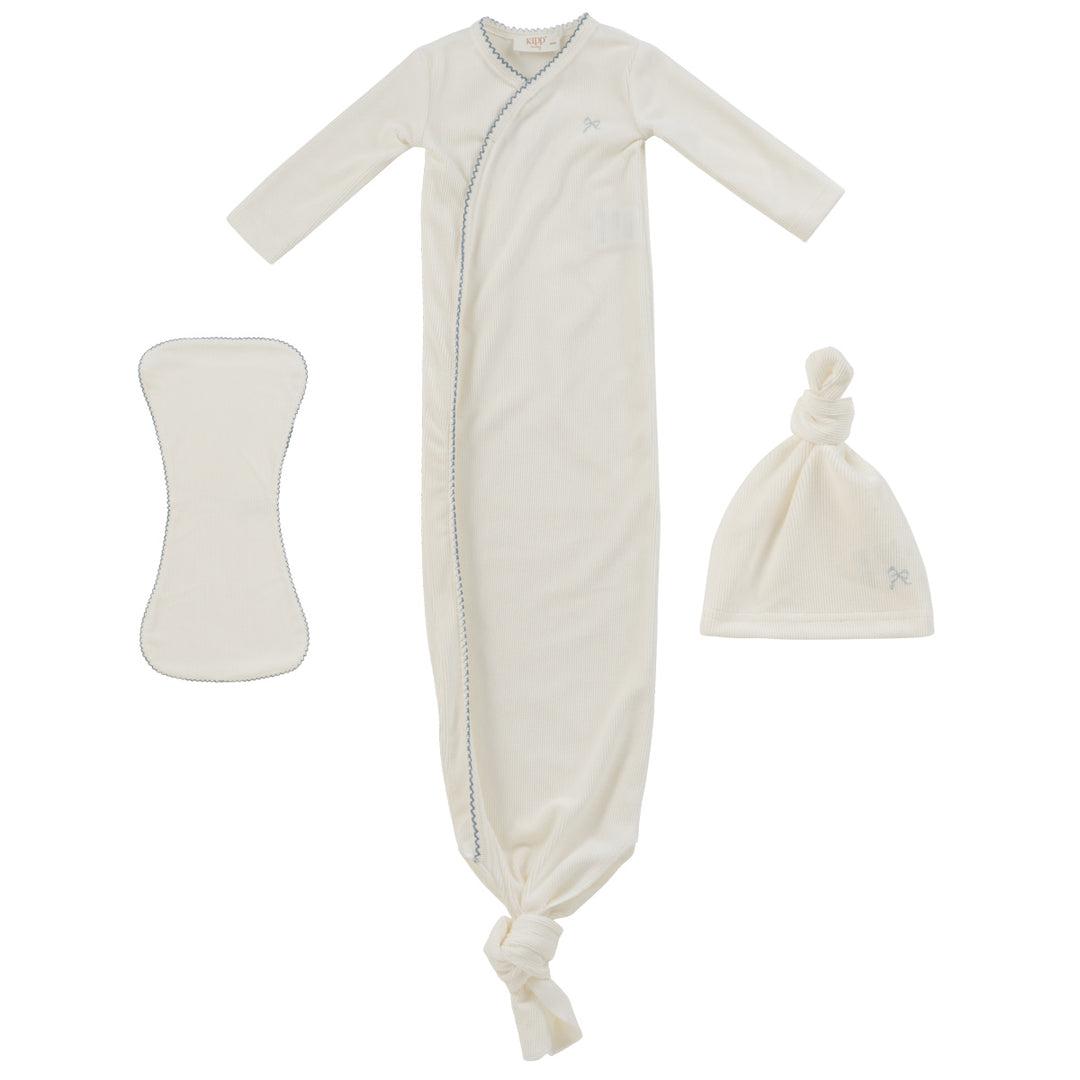 Kipp White Blue Flying Ribbons Gown Set