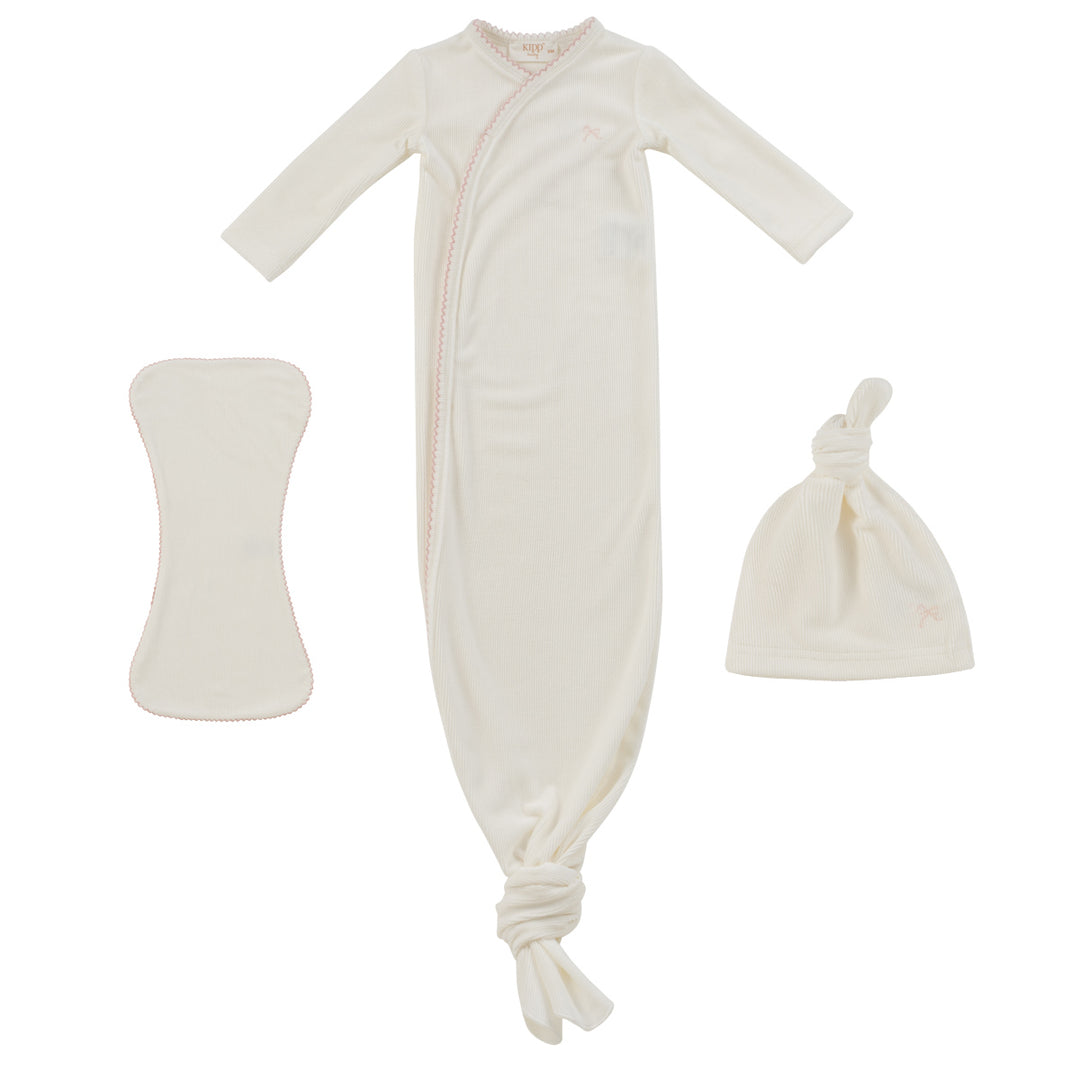 Kipp White Pink Flying Ribbons Gown Set