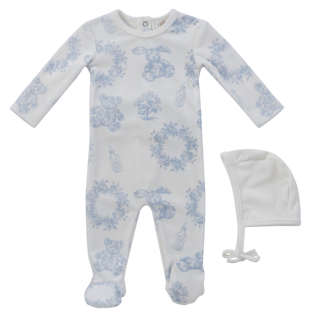 Kipp Baby White Blue Petit Toile Footie + Bonnet