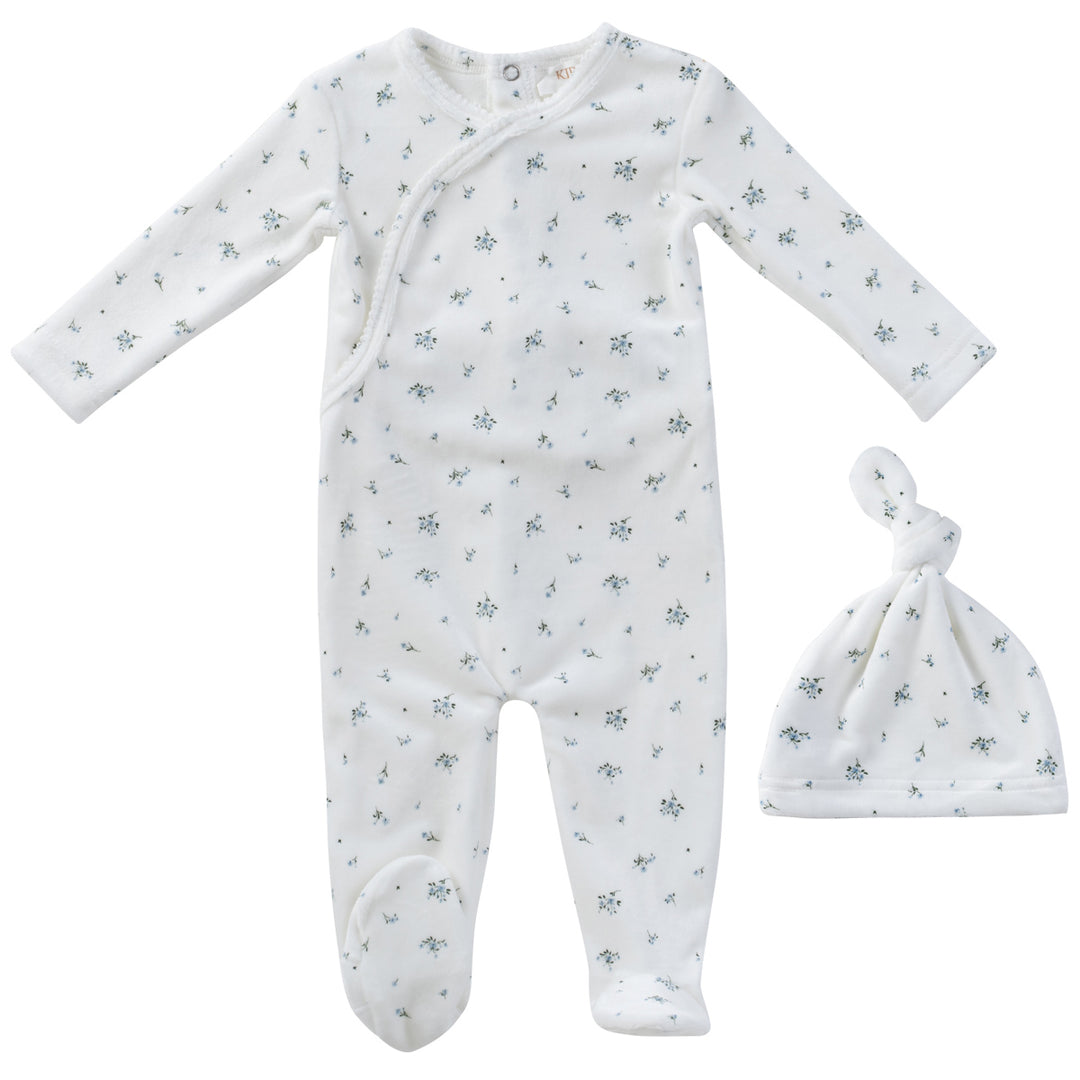 Kipp Baby White Blue Lil Blooms Footie + Hat