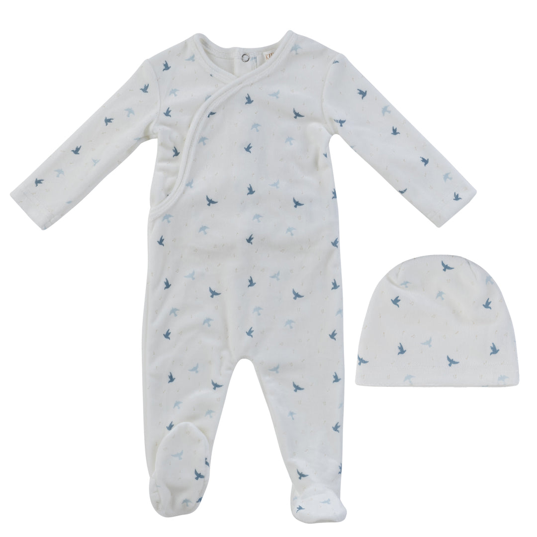 Kipp Baby White Blue Songbird Footie + Hat