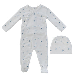 Kipp Baby White Blue Songbird Footie + Hat