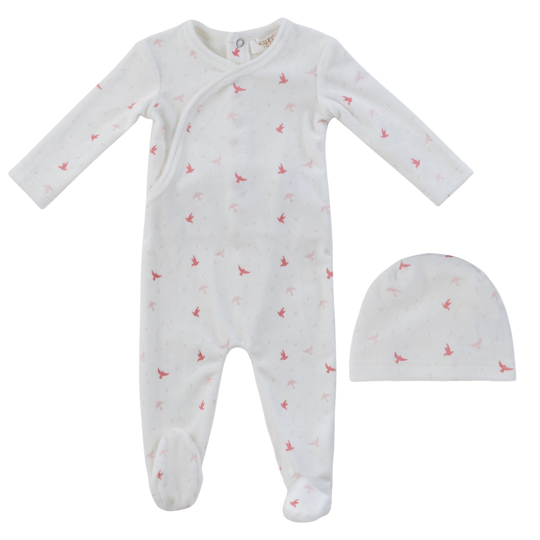 Kipp Baby White Pink Songbird Footie + Hat