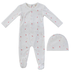 Kipp Baby White Pink Songbird Footie + Hat