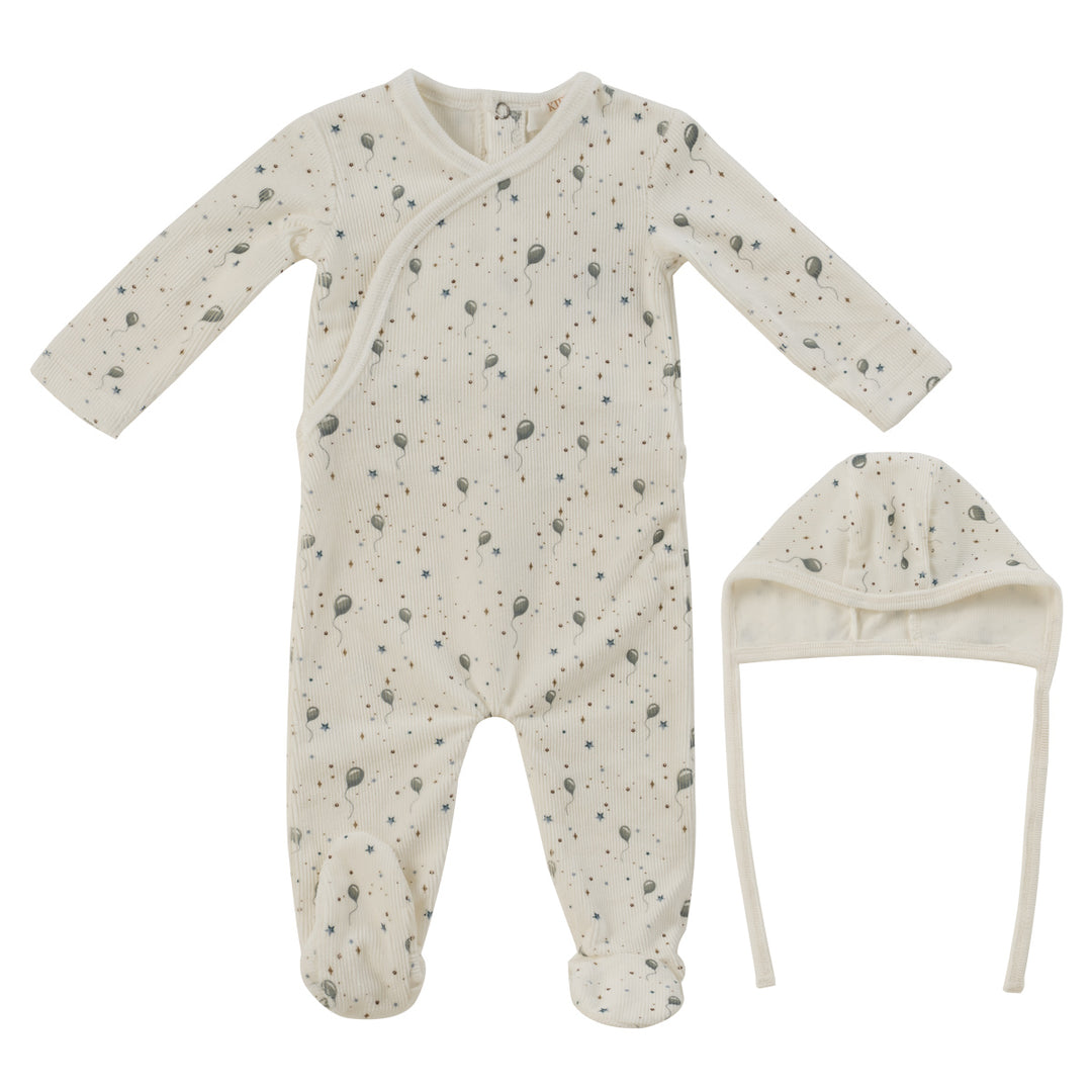 Kipp Baby Blue Balloon Star Footie + Bonnet