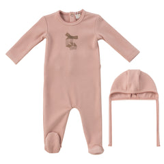 Kipp Baby Pink Felt Bow Footie + Bonnet