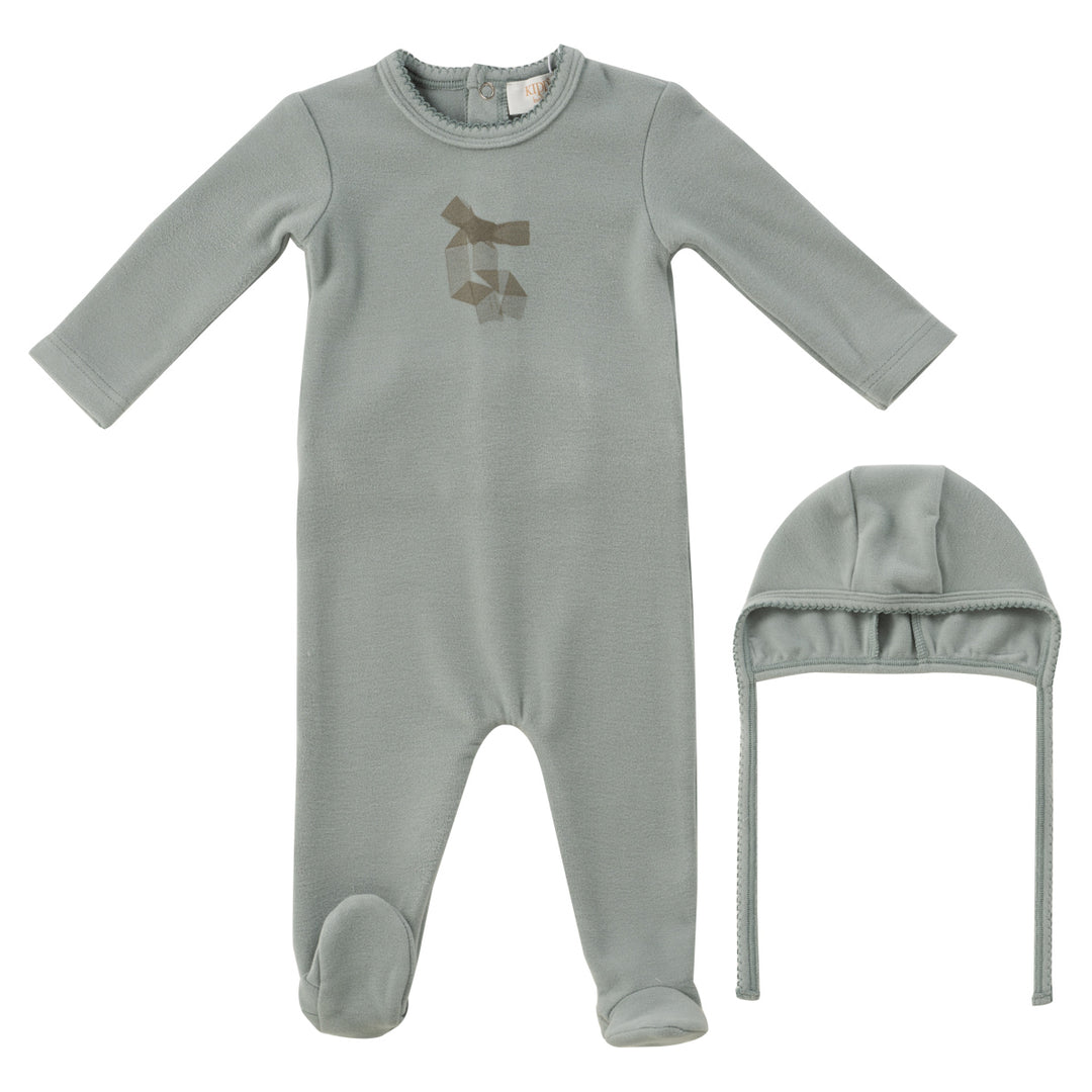 Kipp Baby Sage Felt Bow Footie + Bonnet
