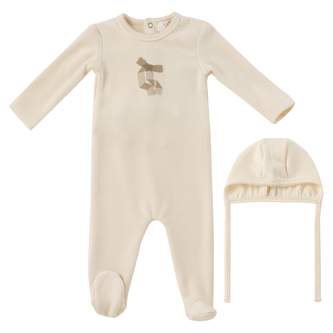 Kipp Baby White Felt Bow Footie + Bonnet