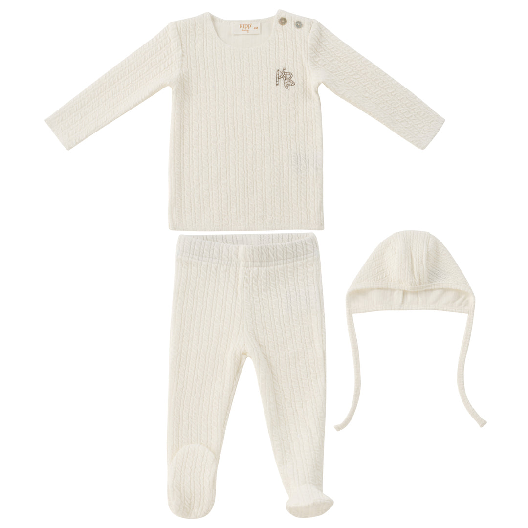 Kipp Baby White Cable Knit 3 Pc Set
