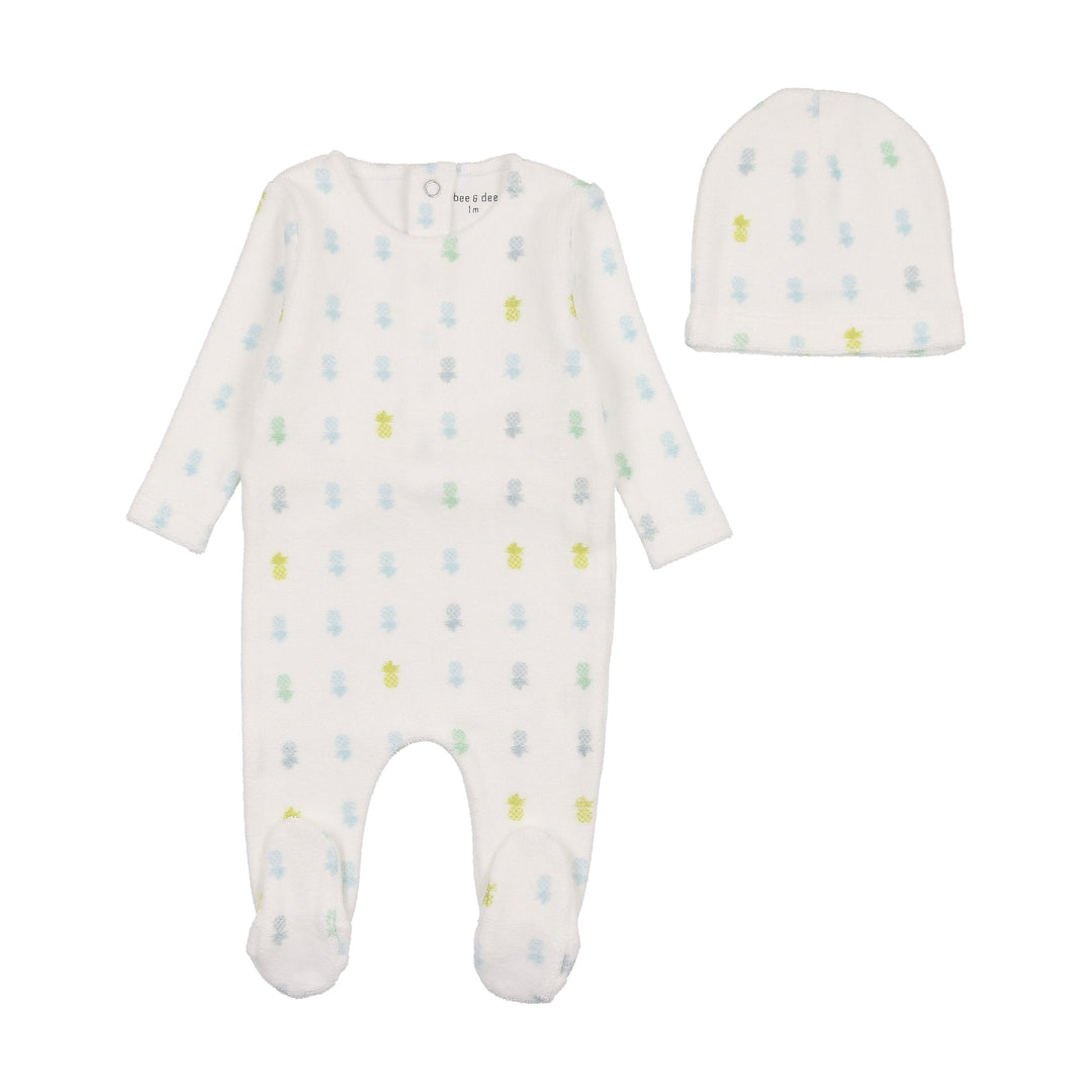 Bee & Dee Boys Terry Pineapple Print Footie + Beanie