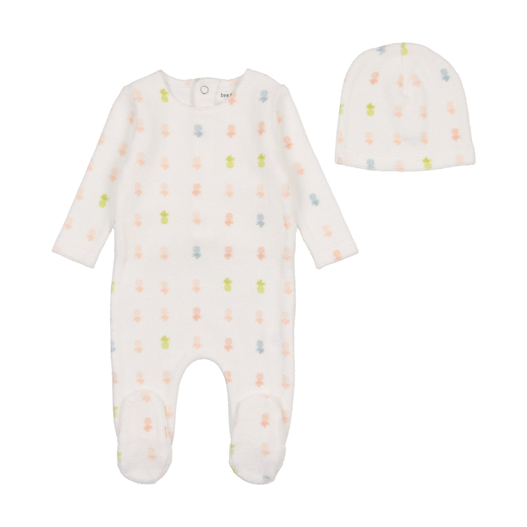 Bee & Dee Girls Terry Pineapple Print Footie + Beanie
