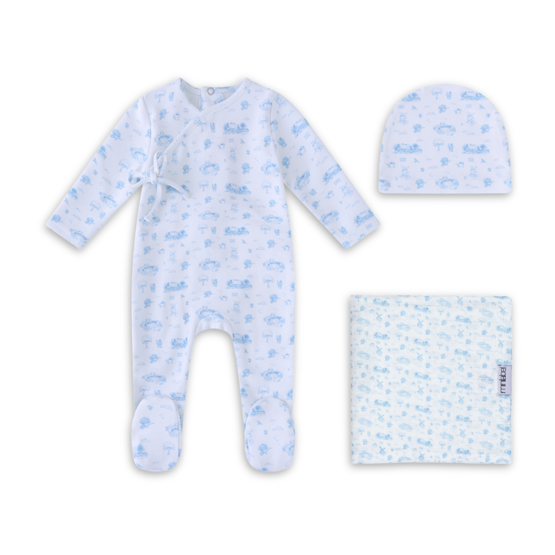 Mini Label Toile Garden Print Set Boys Soft Cotton Baby Outfit Garden Toile Print Design