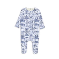 Bopop Toile Navy Footies Soft Cotton Baby Footed Onesie Classic Toile Print