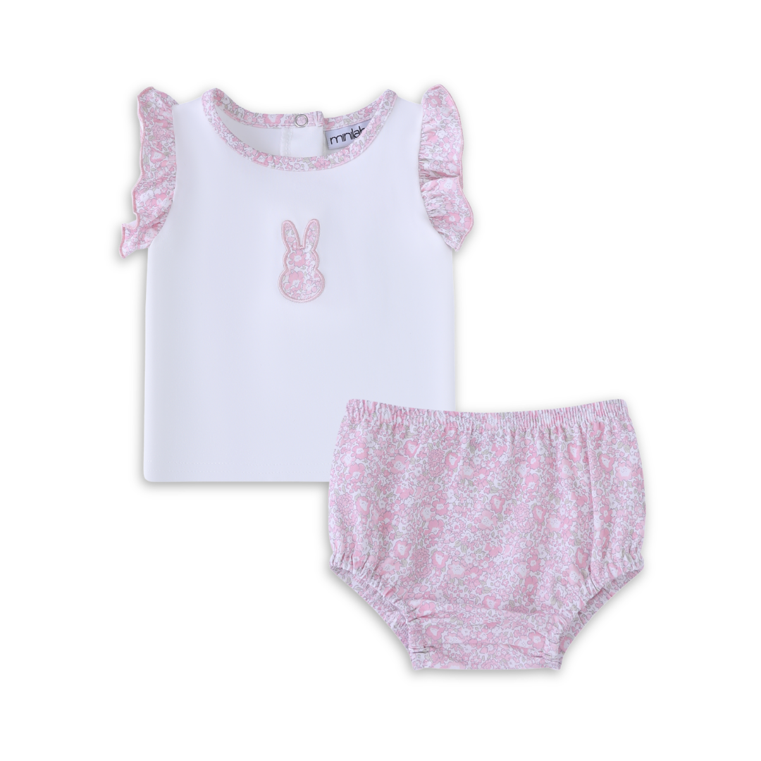 Mini Label Two Piece Liberty Bunny Set Girls Soft Cotton Baby Outfit Bunny Print Design