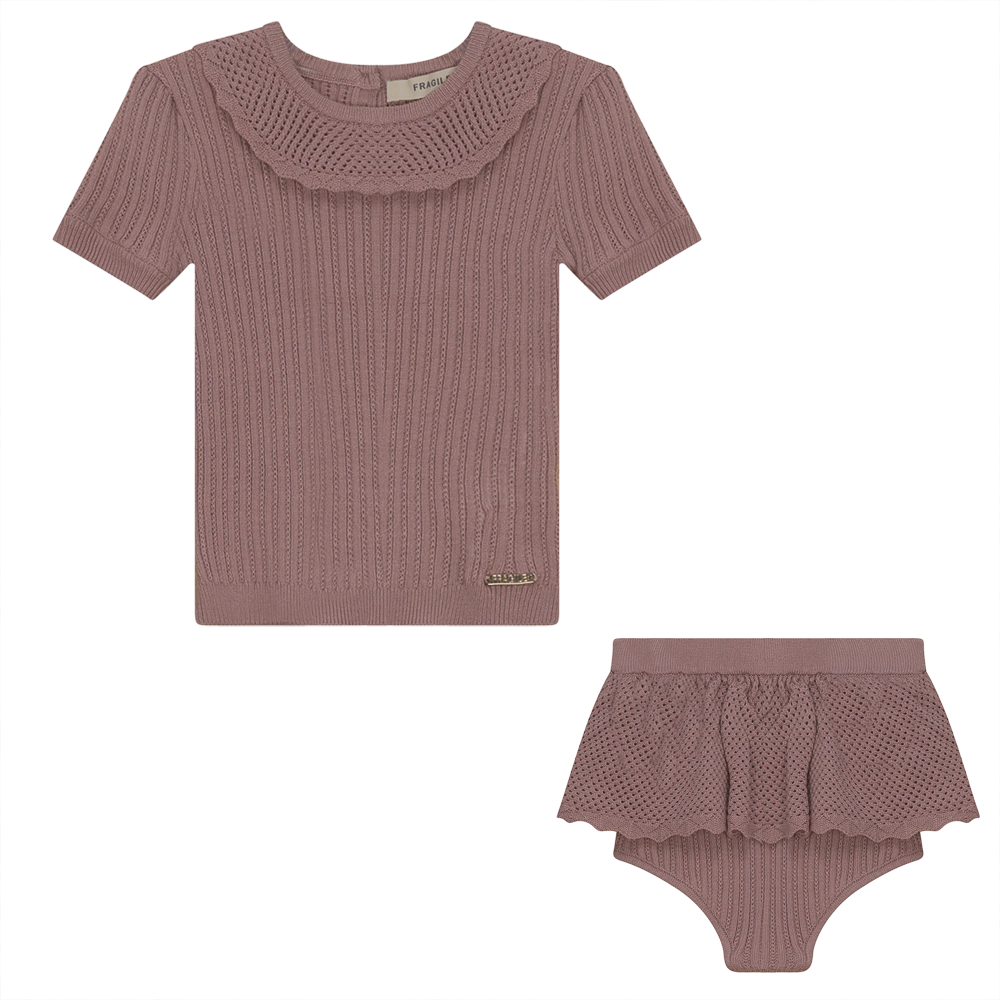Fragile Misty Rose Ruffle Knit 2 Pc Set