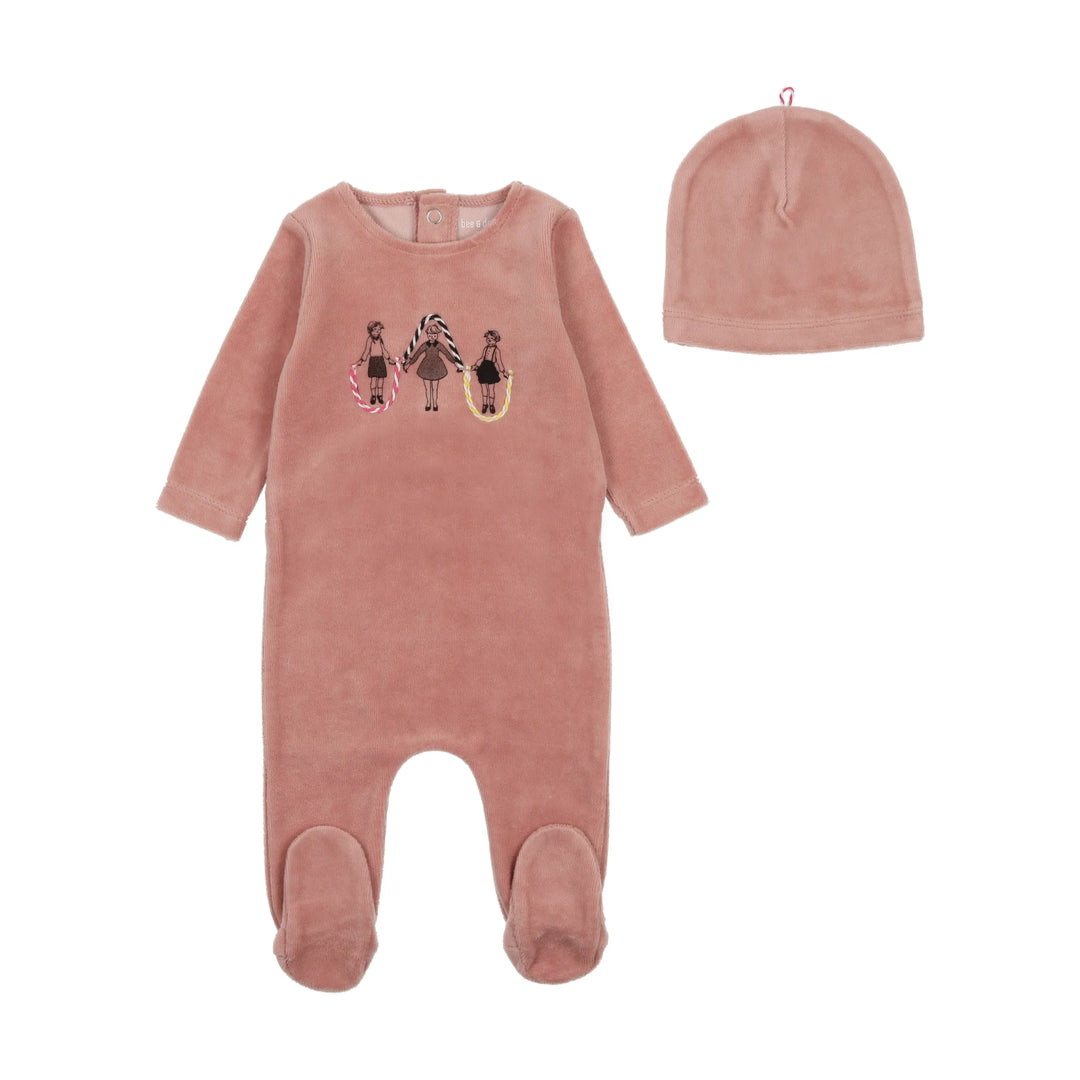 Bee & Dee Grapefruit Jumprope Velour Footie + Beanie
