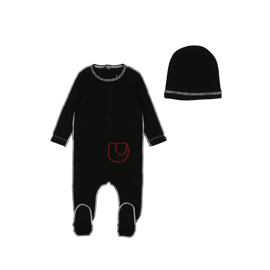 Bee & Dee Black Contrast Ribbed Footie + Beanie