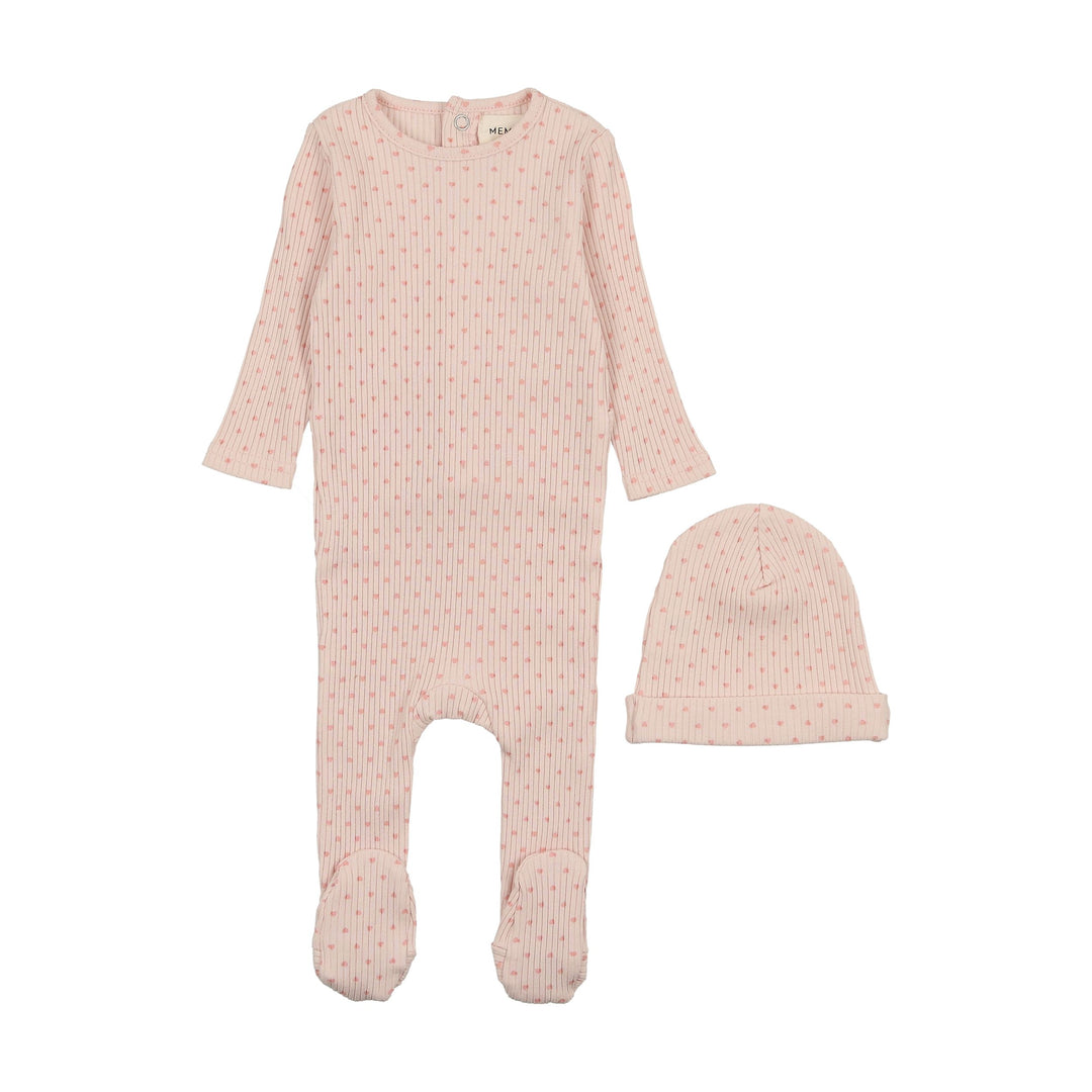 Mema Knits Pink Tint Wide Ribbed Heart Footie