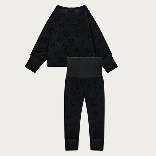 Retro Kid Black Velour All Over Print Baby Set