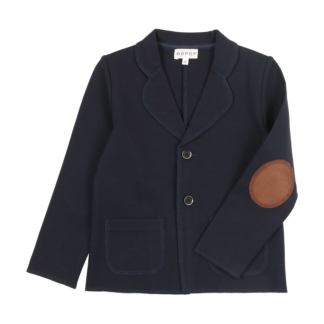 Bopop Navy Blazer with Brown Suede Patches