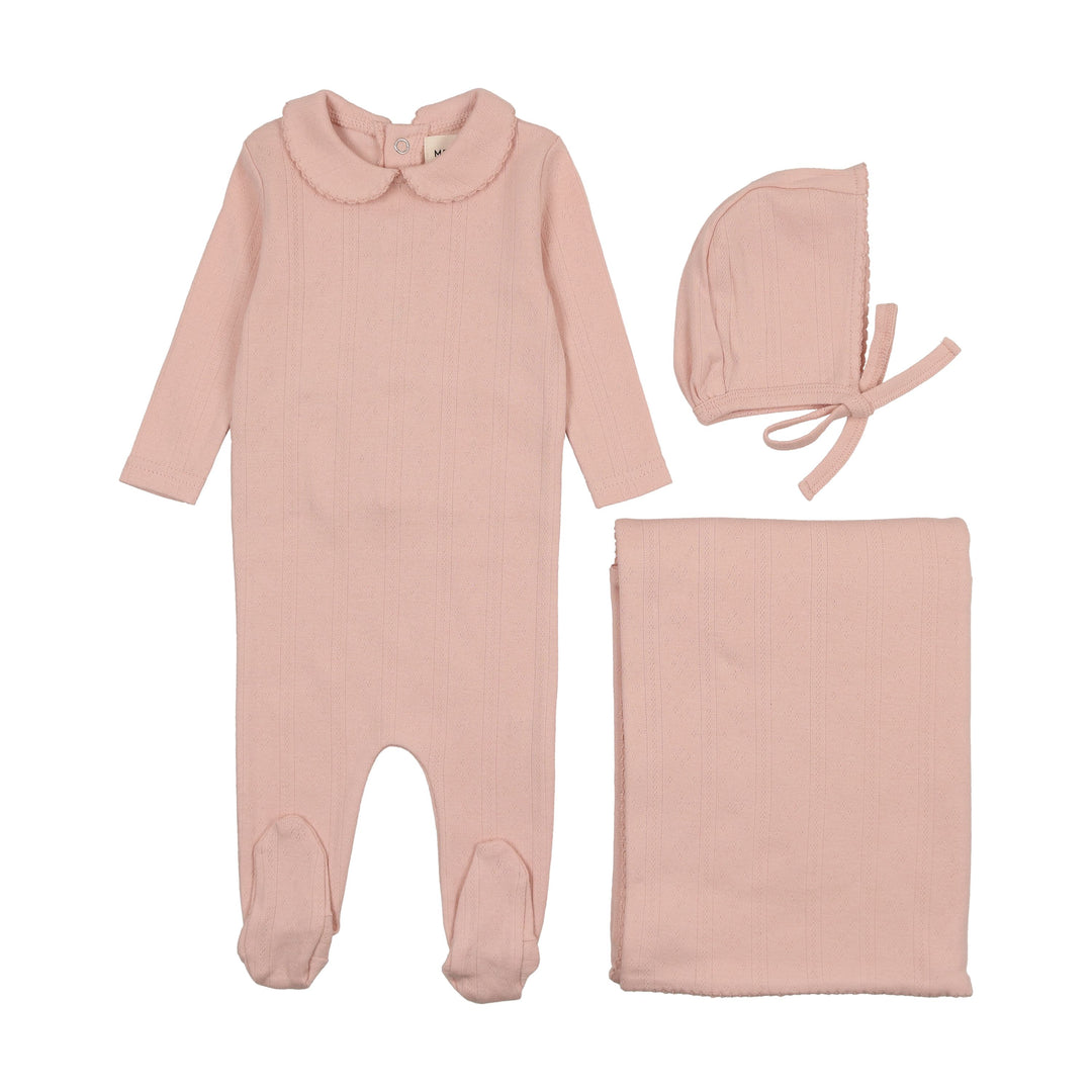 Mema Knits Rose Pointelle 3 Pc Layette Set
