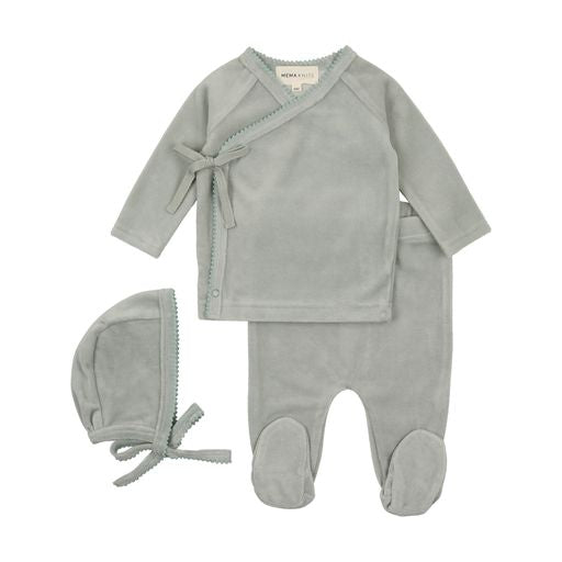 Mema Knits Powder Blue Picot Edge Velour 2 Pc Set + Bonnet