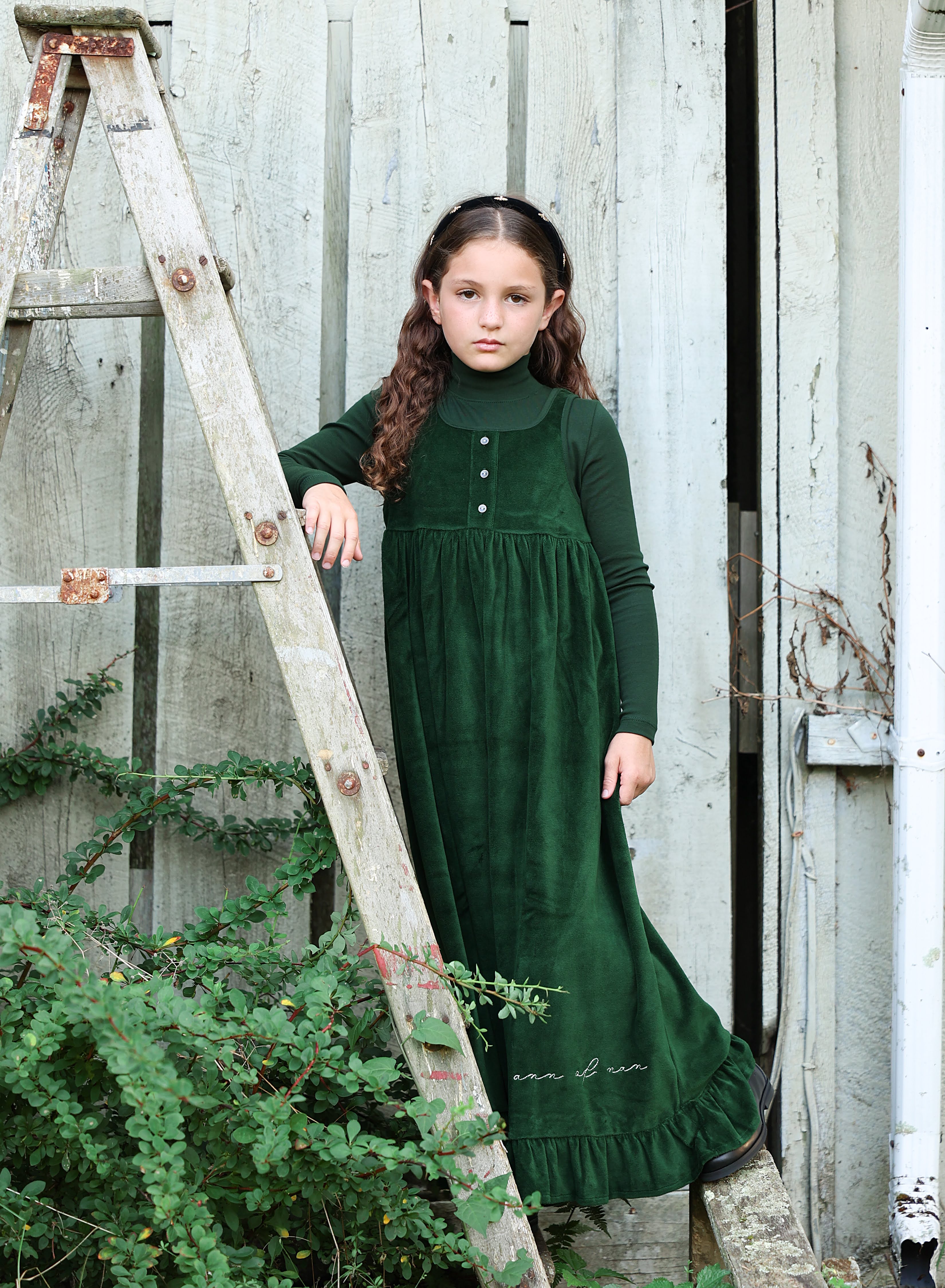 Ann of Nan Green Velour Maxi Robe