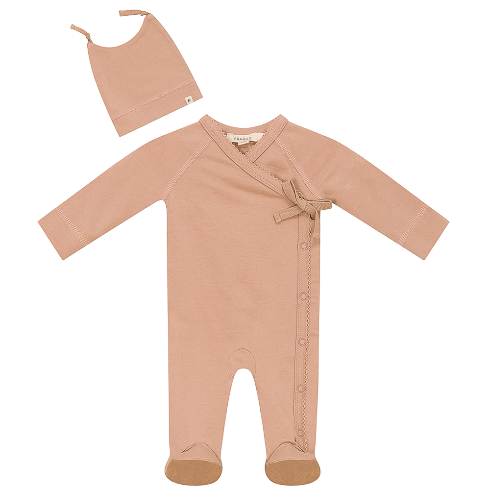 Fragile Light Maple Scallop Stitch Footie Set