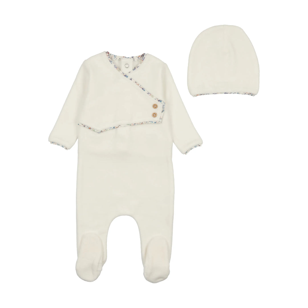 Bee & Dee Ivory Boys Print Trim Wrap Footie + Beanie