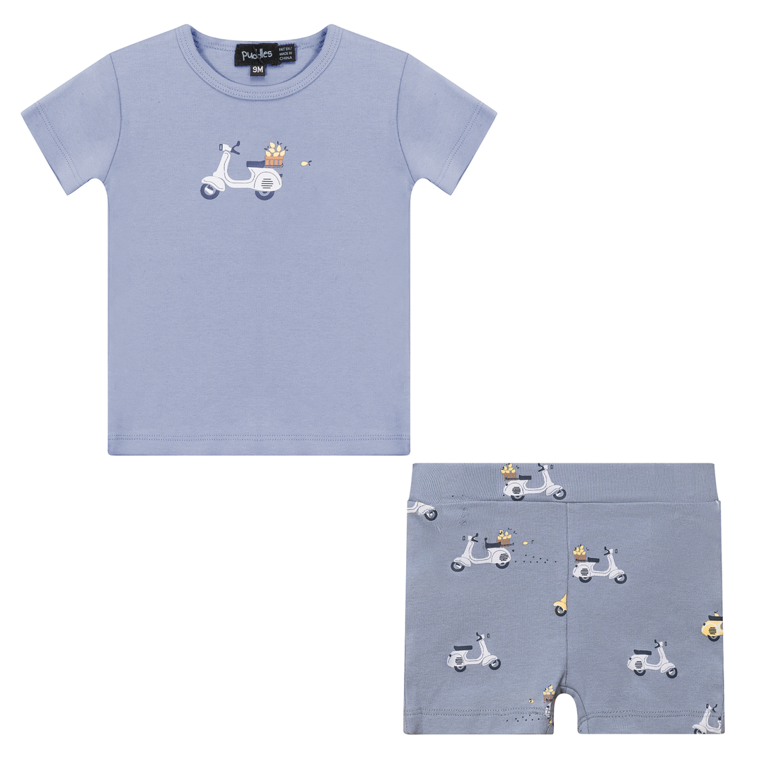 Puddles Blue Rib Printed 2 Pc Set