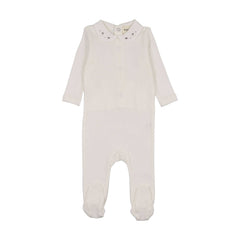 Mema Knits Winter White Embroidered Collar Base Footie