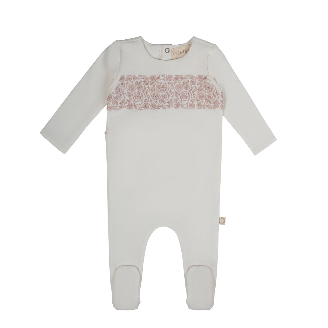 Citrine White/Pink Lace Embroidery Footie