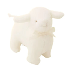 A flat-lay view of the Alimrose Lamby musical toy in cream.